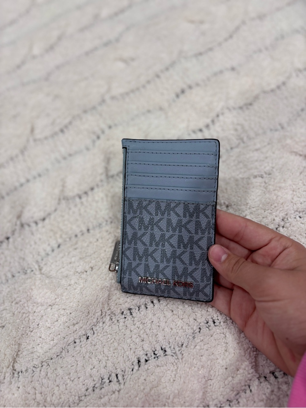 Michael Kors Gray MK Logo Card Case with Zip Pocket